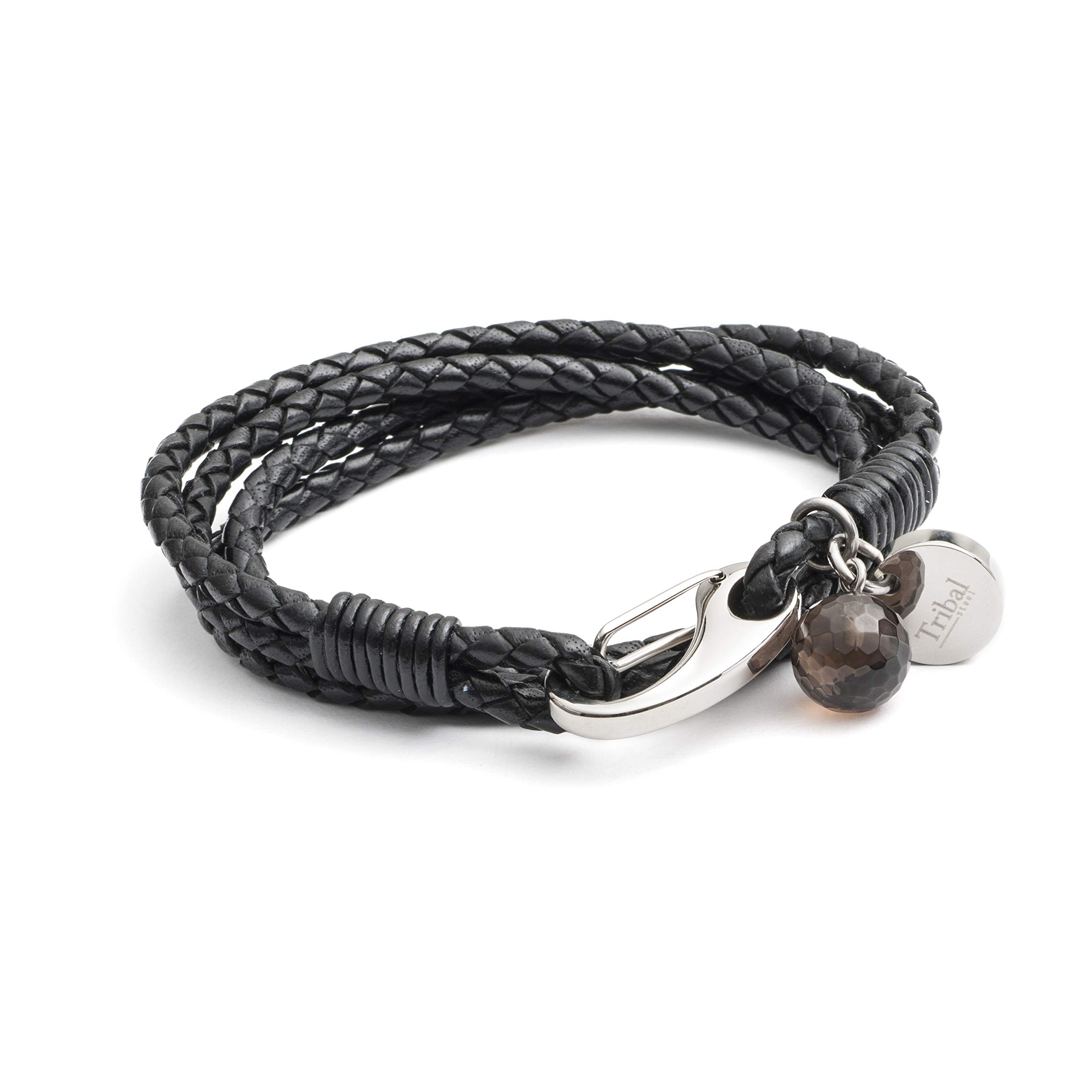 Tribal Steel Black Leather Bracelet for Women - Ladies 19cm Leather Charm Bracelet with a Crystal Charm, Stainless Steel Clasp — image 1