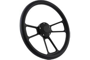 FOREVERSHARP 5-bolt Black Steering Wheel 14 Inch Aluminum with Black Vinyl Wrap and Horn