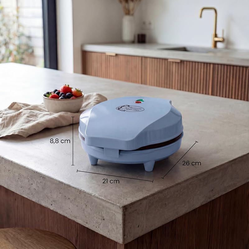 Waffeleisen für klassische Herzwaffeln, Waffelmaker mit Antihaftbeschichtung für Waffeln in Herzform, mit Antihaftbeschichtung & Backampel, 700 Watt, Farbe: Blau