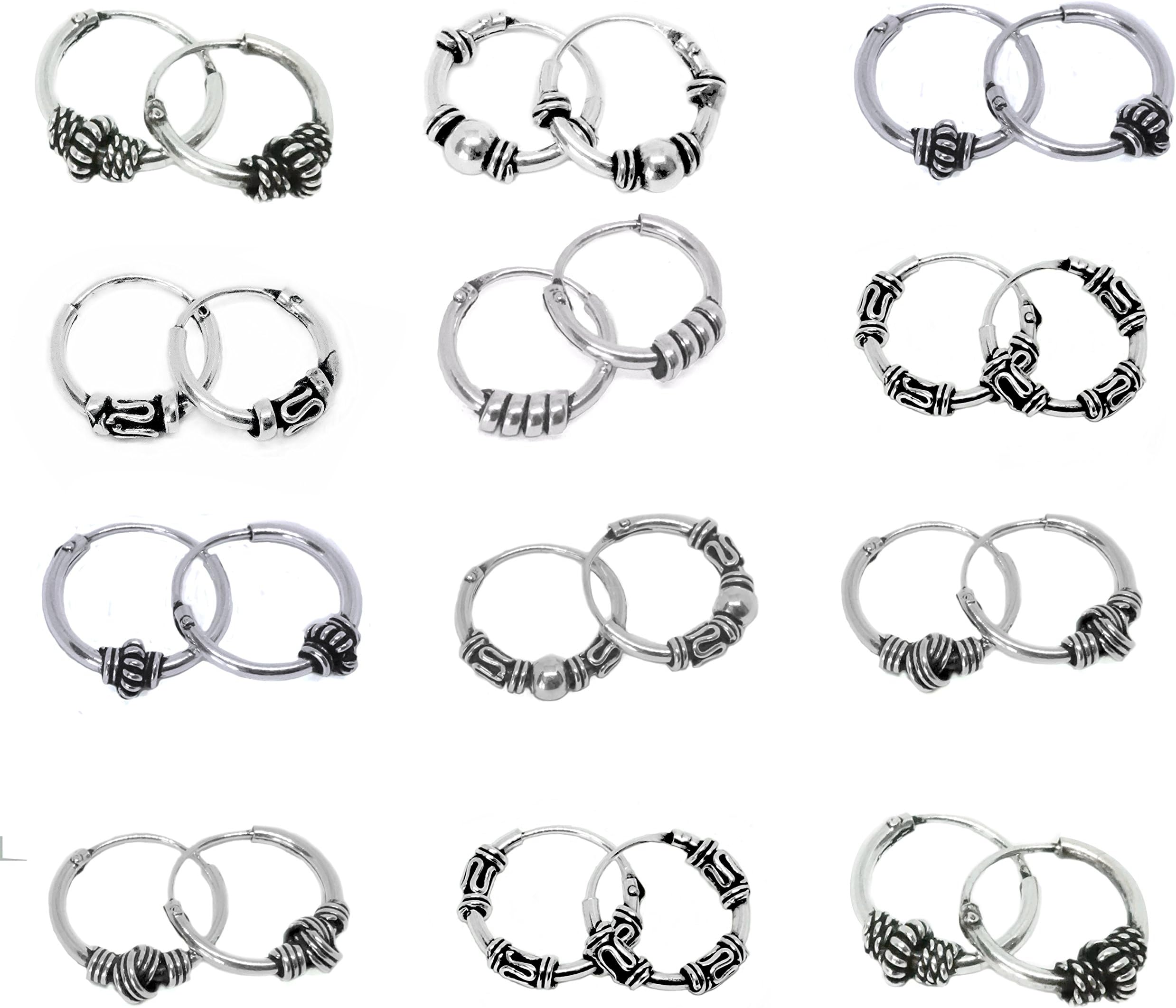 12mm 925 Sterling Silver Hoops Boho Bali Sleeper Tragus Cartilage Helix Earrings
