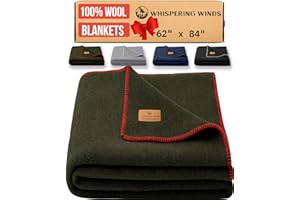 WHISPERING WINDS 100% Wool Blanket - Premium Ultra-Soft, Thick, Warm, Large 62"x 84" Bed & Camping Blanket for Outdoor, Home, Indoor, Bushcraft & Survival