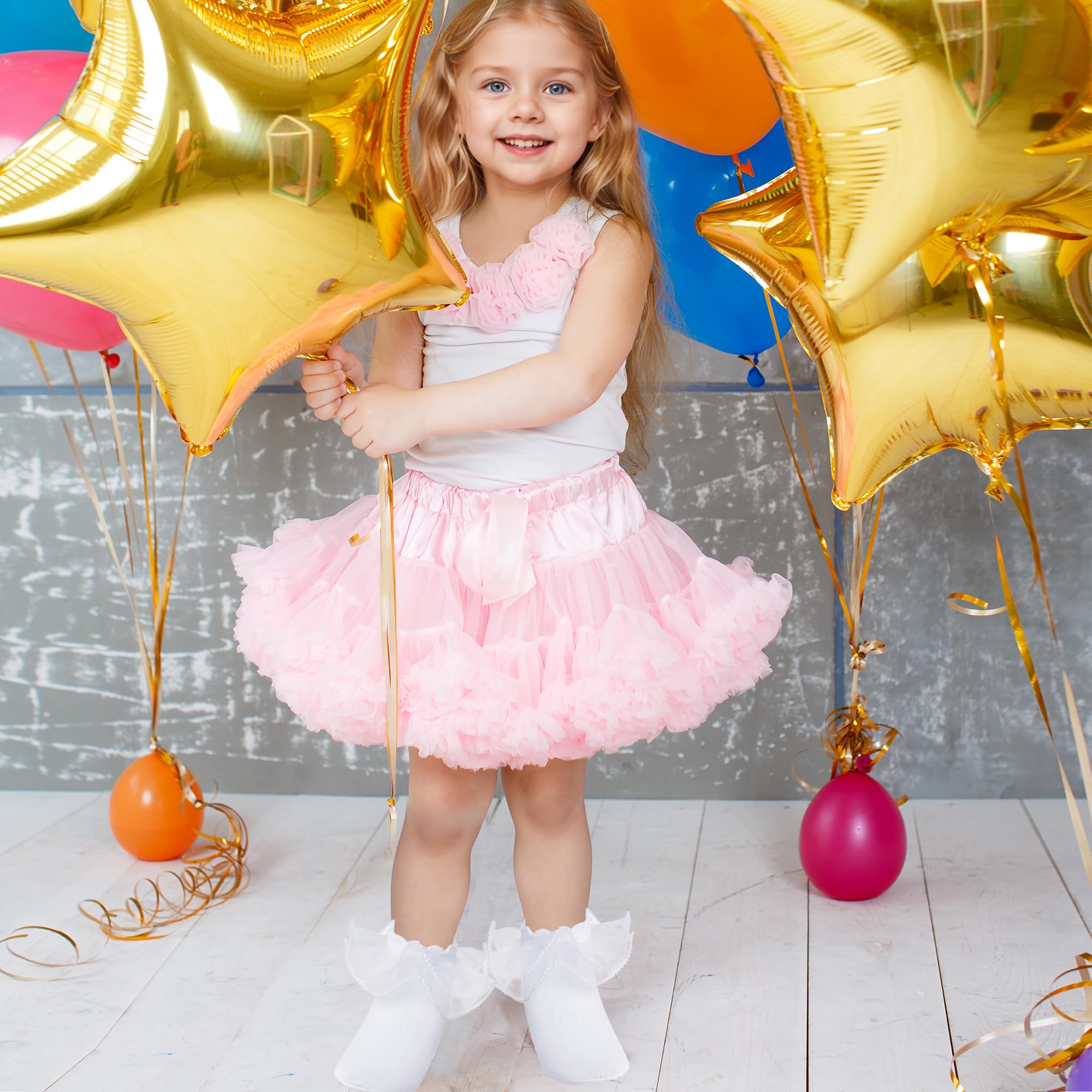 Pistha 2 Pack Girls Frilly Ruffle Socks Cute Pearls Lace Socks for Toddler Little Girls Dress and Daily