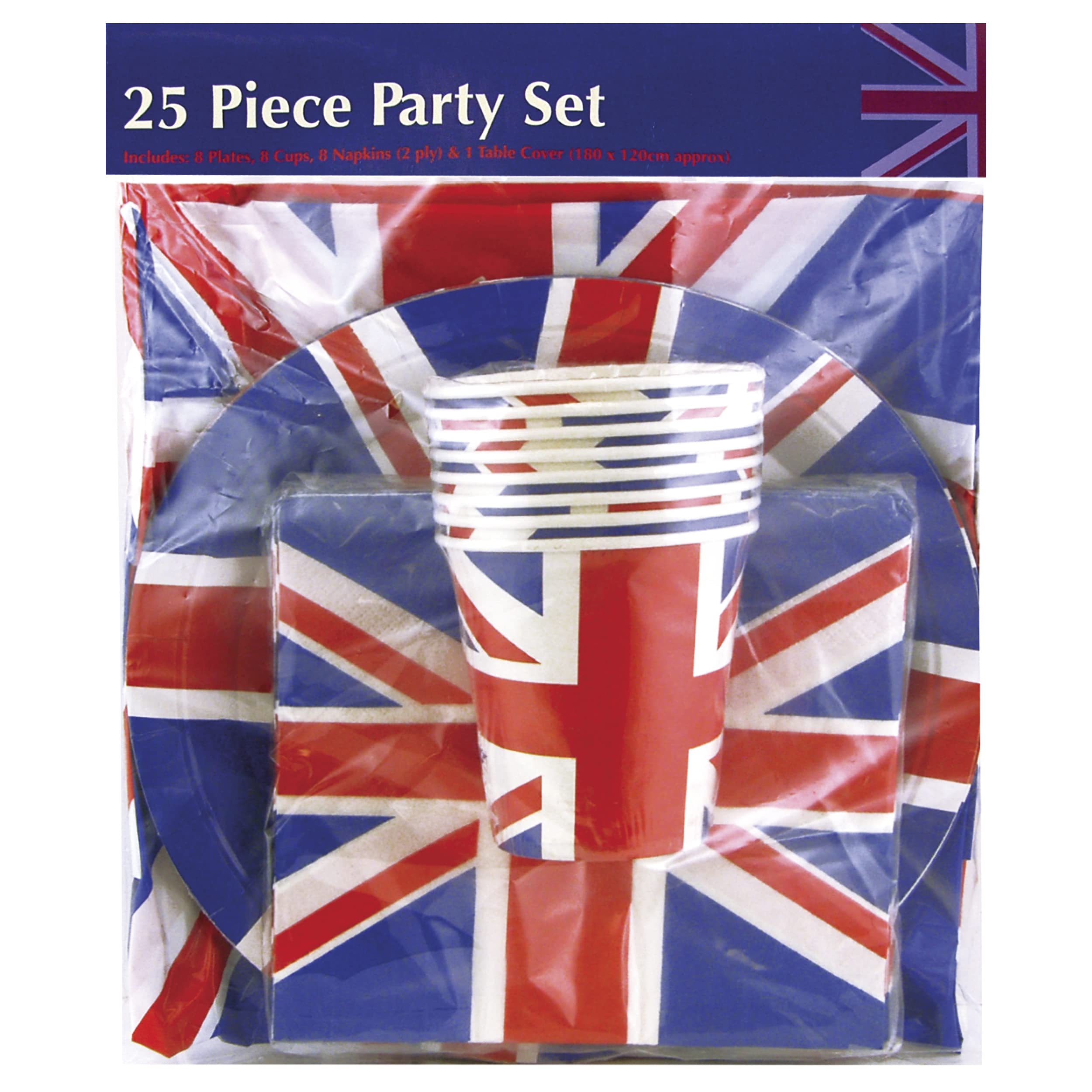 Eurowrap Union Jack Party Tableware Set – 25 Piece British Flag Plates, Cups, Napkins & Tablecover for VE Day, Royal Celebrations, Olympics, Eurovision & Patriotic Events