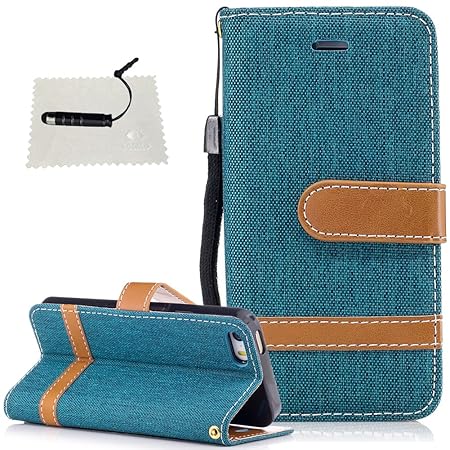 TOCASO iPhone 5 / 5S / SE Hülle, Leder Schwarz Flip Wallet Case Glitzer Blume Kartensteckplätze Schutzhülle HandyHülle iPhone