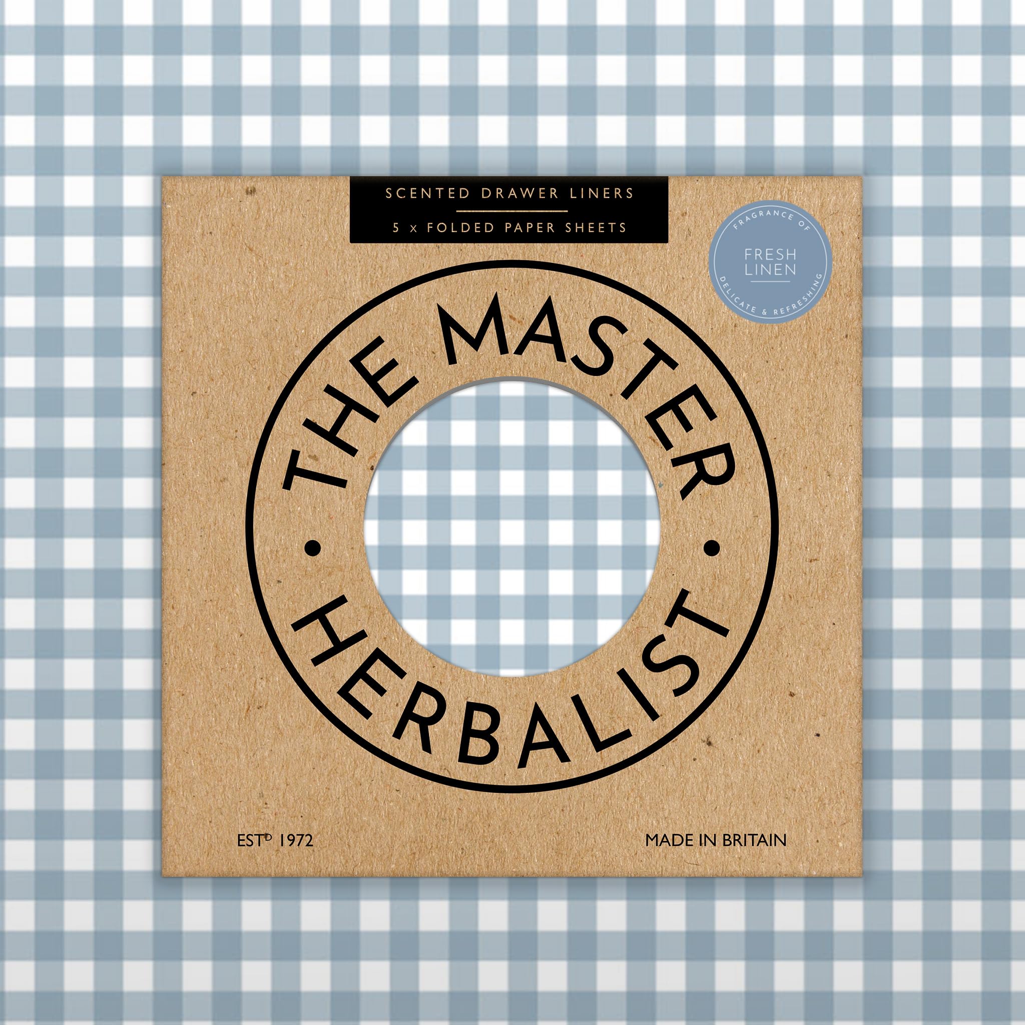 The Master Herbalist Fragrant Scented Drawer Liners in a Duck Egg Blue Gingham Design (Folded) | Pack of 5 Sheets | Contains Essential Oils | Made in The UK