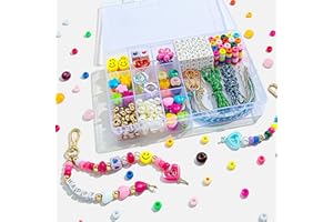 MYCUTEY 421Pcs DIY Keychain Making Kit - Beaded Keychain & Bag Charm Craft Supplies with Colorful Beads, Cords and Acrylic Heart Flower Charms for Kids, Personalized Alphabet A-Z Name Making Kit Gifts
