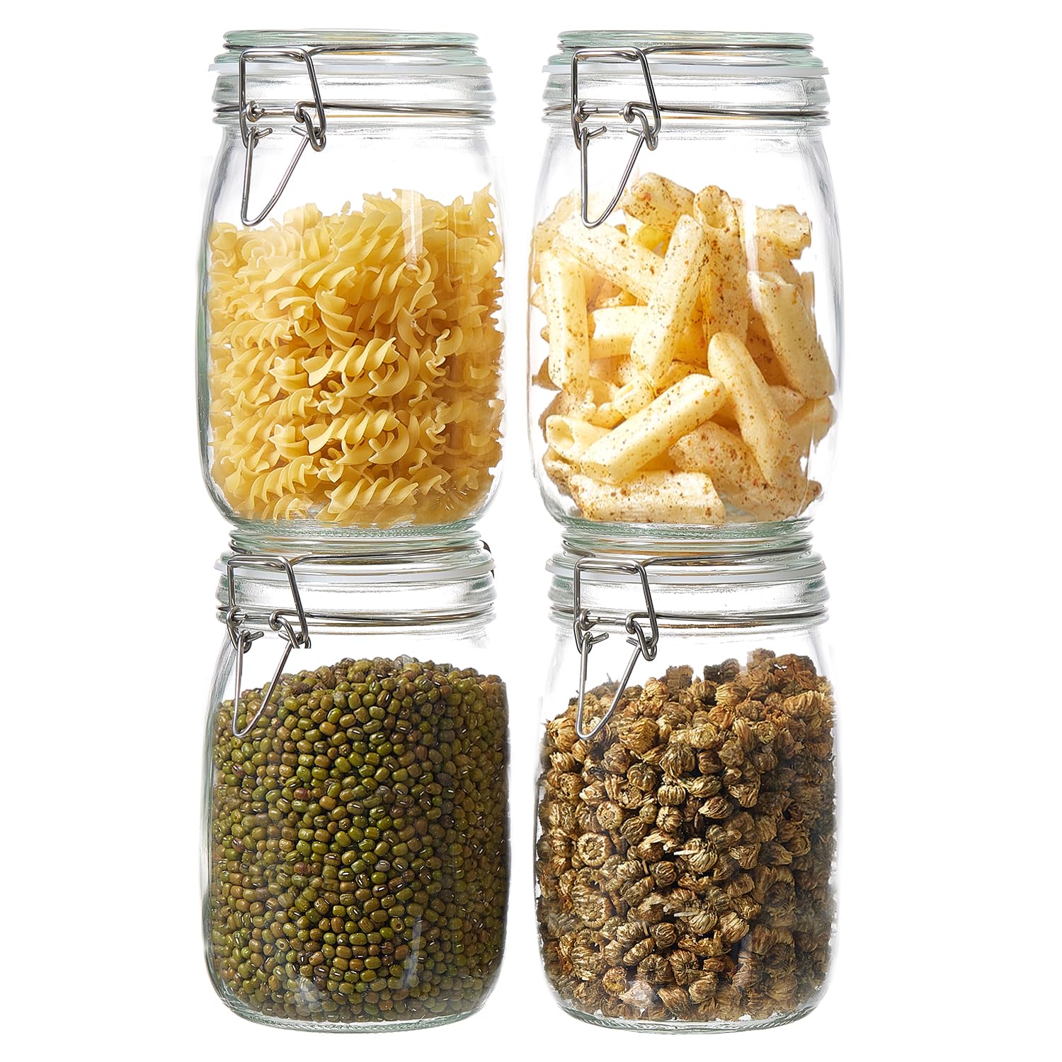 Photo 1 of 34oz Glass Food Storage Jars with Airtight Lids, Set of 4 – Clear Preserving Seal Wire Clip Fastening Canisters for Kitchen Canning, Flour, Cereal, Pasta, Sugar, Beans, Pickling Jars (34oz*4)