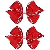 OAOLEER 5” 2PCS Hair Bows for Girls, Red Grosgrain Ribbon Bows Hair Alligator Clips Hair Accessories for Girls Infants Toddlers Kids Teens Children (Red)