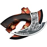 Handmade 11&rdquo; Pizza Cutter, 10&rdquo; Cutting Blade with Carbon Steel, Leather Sheath, Skull Design, Viking Style Pizza Cutter Design. Multi-Purpose Cutter&hellip; (Dark Wood Handle)