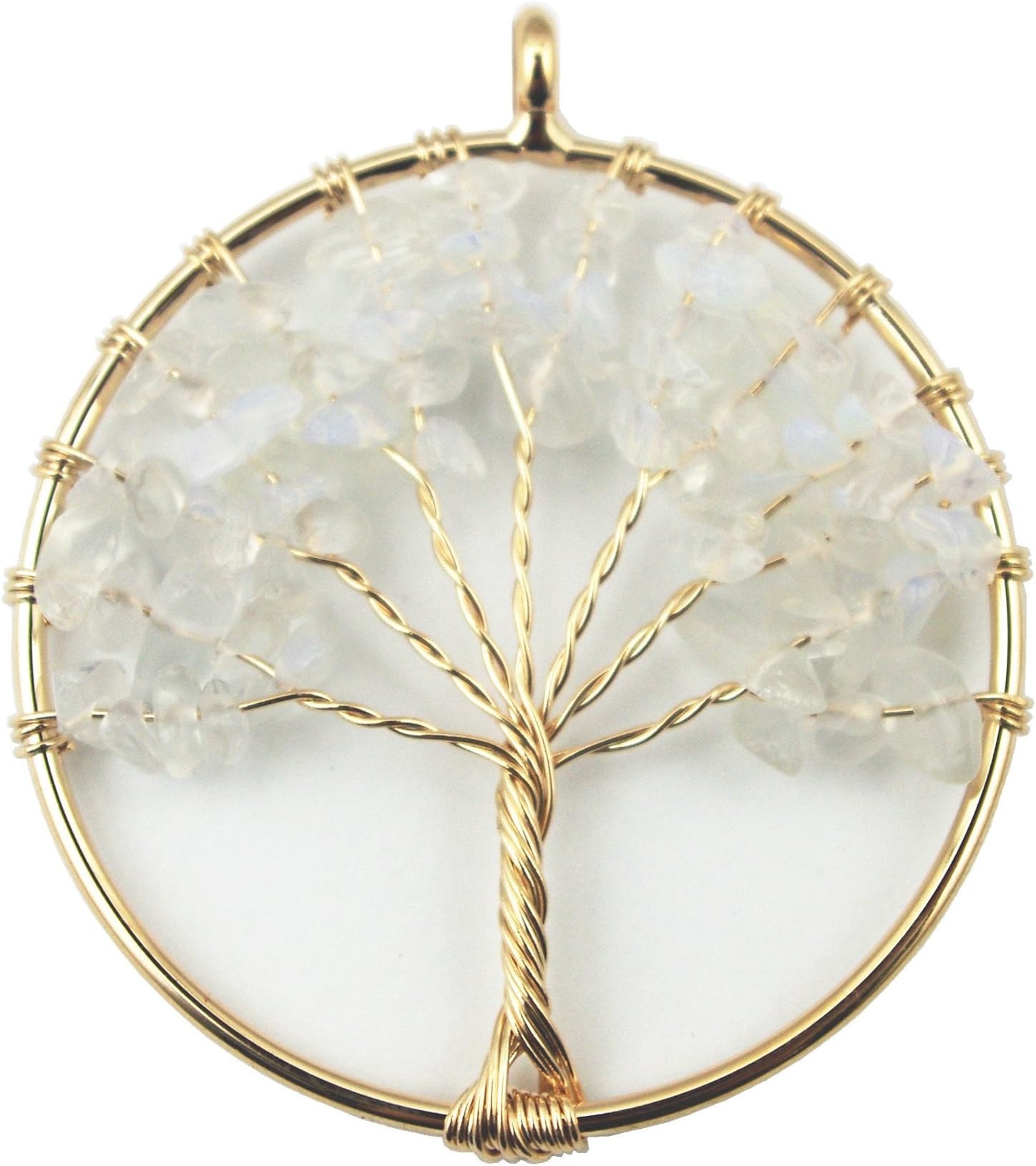Glory Qin Tree of Life Pendant Natural Clear and Blue Color Quartz Crystal Necklace Gemstone Chakra Jewelry Best Gifts (Gold, 2 Inches)
