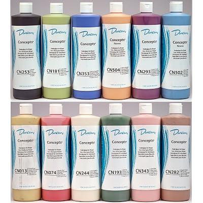 Duncan CNKIT-1 Concepts Underglaze Paint Set, 12 Best Selling Colors in 16 Ounce Pint Bottles with Free How to Paint Ceramics Book