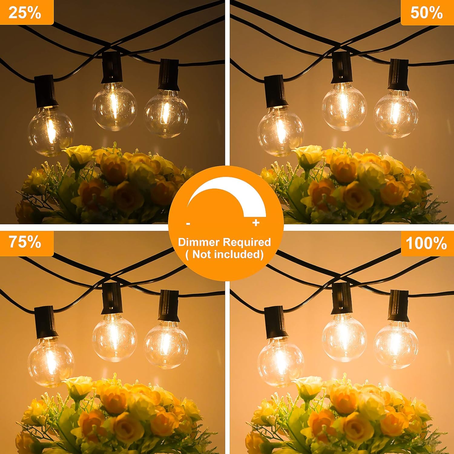 100ft 2-Pack Outdoor G40 LED Globe String Lights Dimmable Waterproof Shatterproof Light Strings with 52 Bulbs Connectable Commercial Hanging Lights for Christmas Patio House Backyard Balcony Party - - 