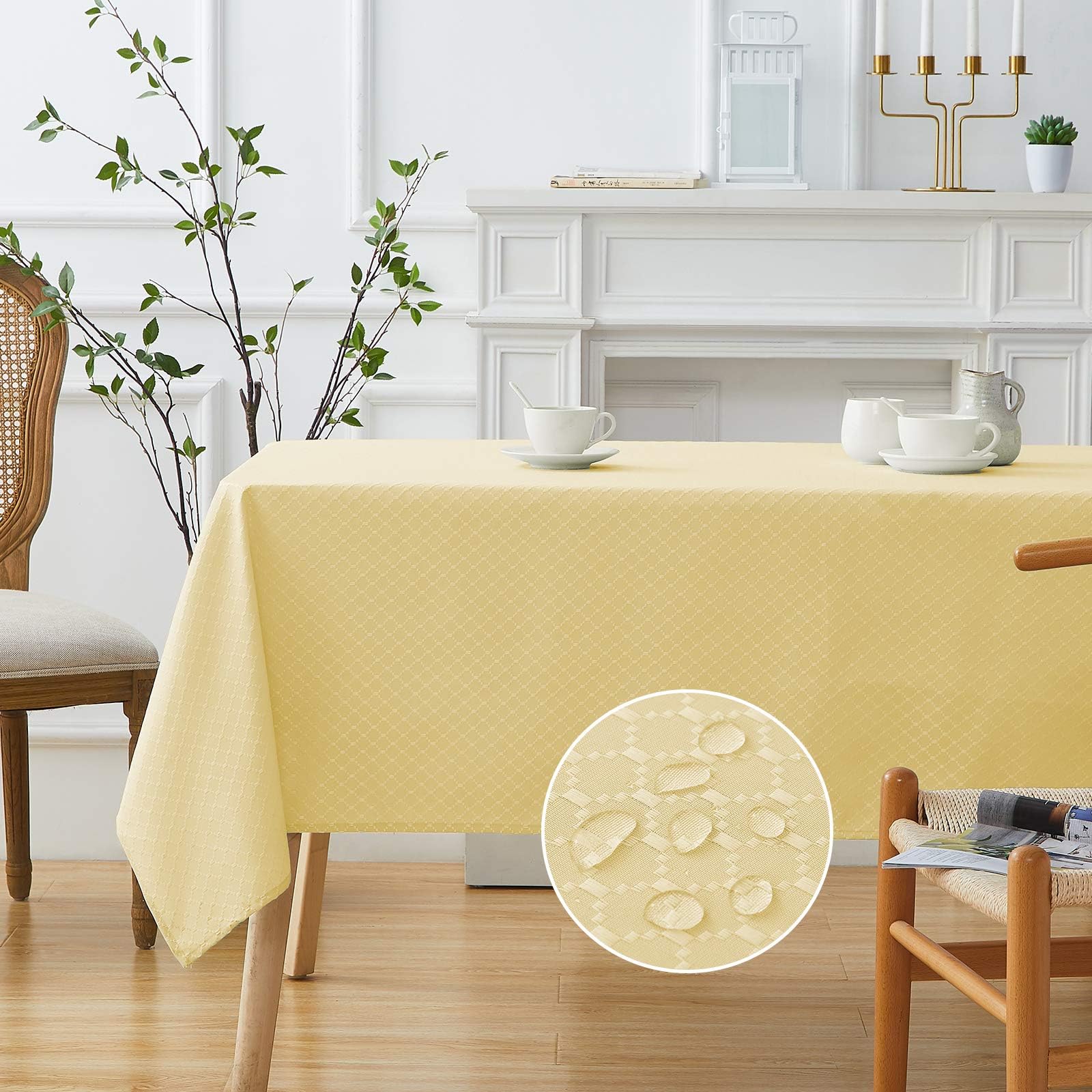 Melodieux Jacquard Tablecloth Diamond Dot Check Pattern Table Cover Waterproof Wrinkle Free for Kitchen Dining Room Party Tabletop Decoration, Rectangle/Oblong, 60" x 120", Gold
