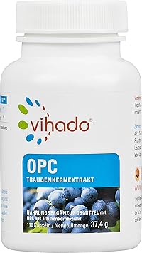 Vihado OPC Traubenkernextrakt Kapseln hochdosiert + rein + vegan + Made in Germany, 110 Kapseln, 1er Pack (1 x 37,4 g)