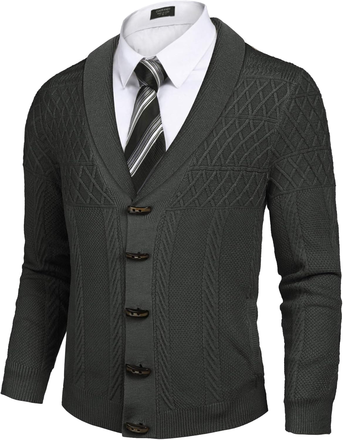 COOFANDY Men's Shawl Collar Cardigan Sweater Casual Relax Fit Toggle