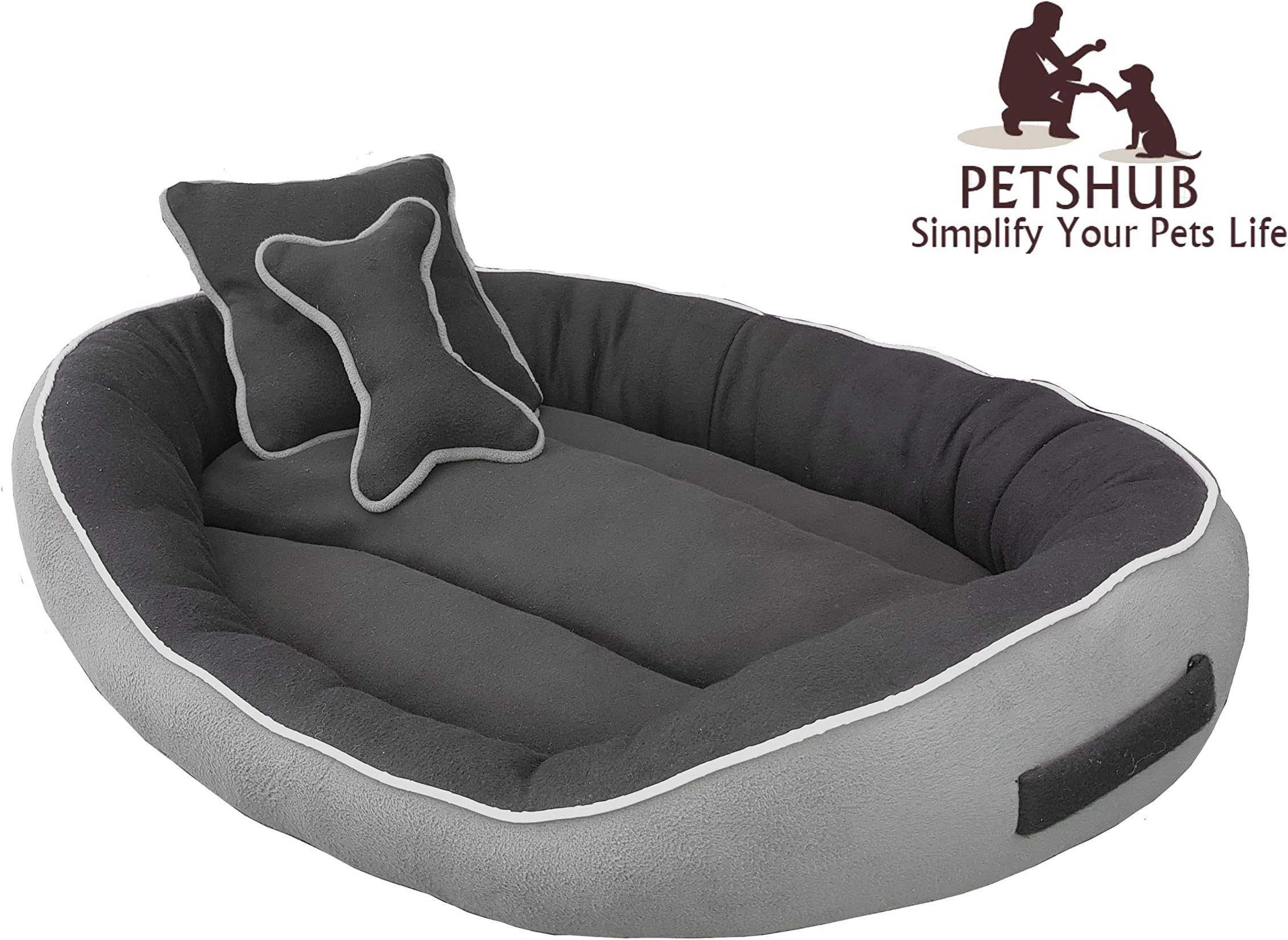 PETSHUB Elite Dog Bed & Cat Bed Ultra Soft Grey & Black Reversible with 2 Extra Pillows (Export Quality)-XL