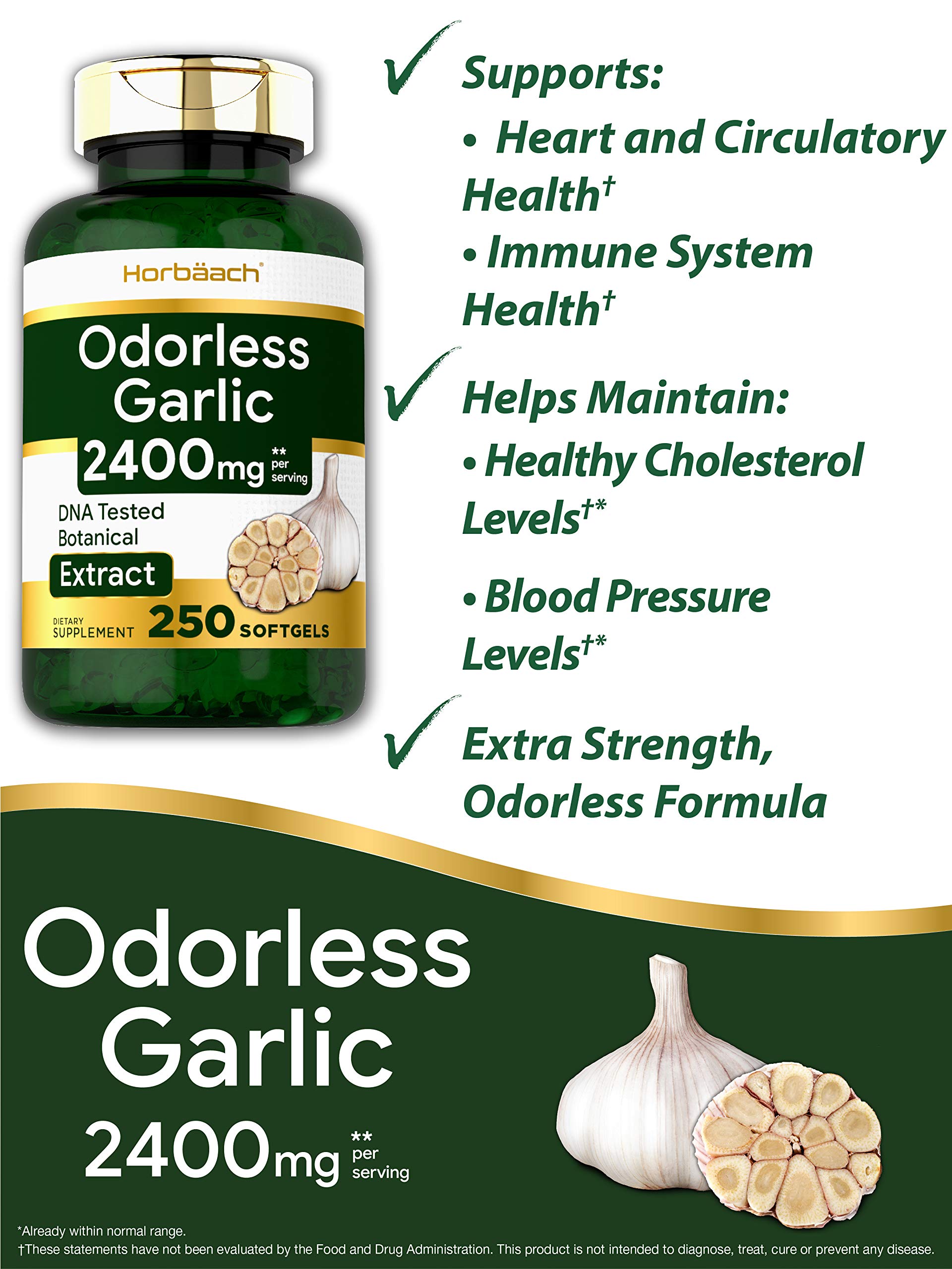 Odorless Garlic Softgels 2400 mg 250 Count Ultra Potent Garlic
