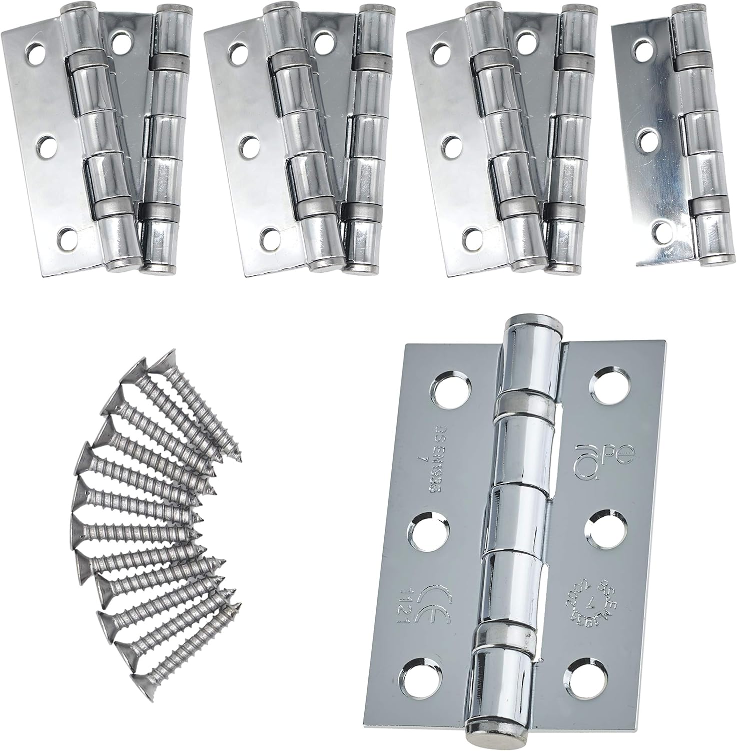 Door Hinge 3" / 76mm Polished Chrome Ball Bearing Washer CE Grade 7 for Fire Door 4 Pair
