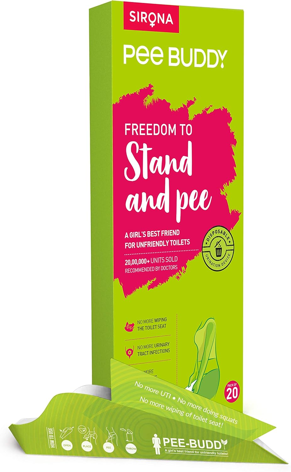 PEE BUDDY 20 Funnels Portable Female Urination Device, Green