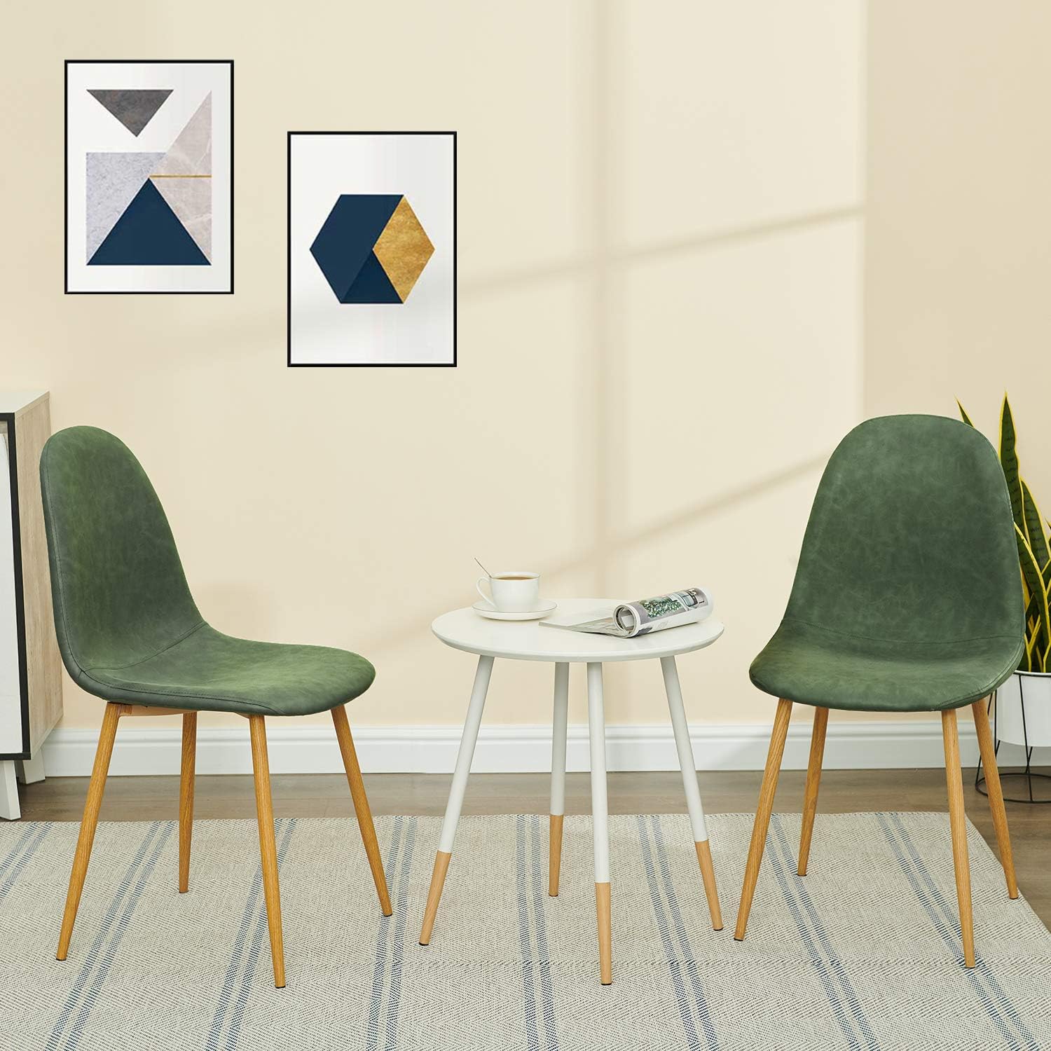 GreenForest Dining Chairs Set of 2, PU Leather Upholstered Accent Chairs, Mid Century Modern Side Chairs for Indoor Kitchen Living Room, with Metal Legs, Cactus - Chairs