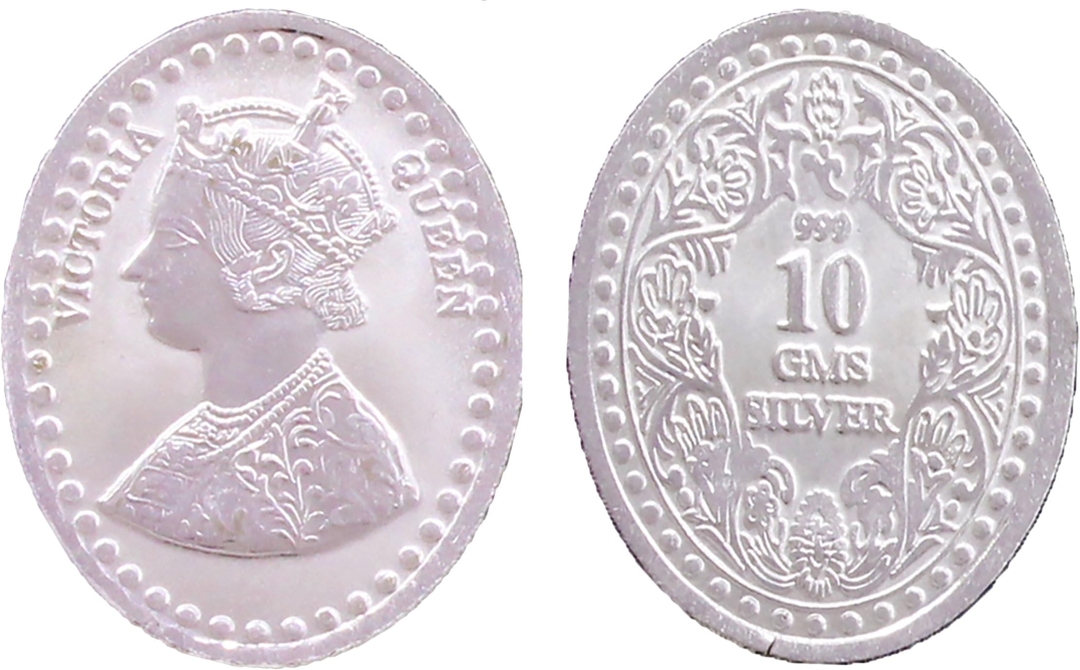 GOH Silver Plated Queen Victoria British Diwali 10 g Coin Dollar Bar for puja