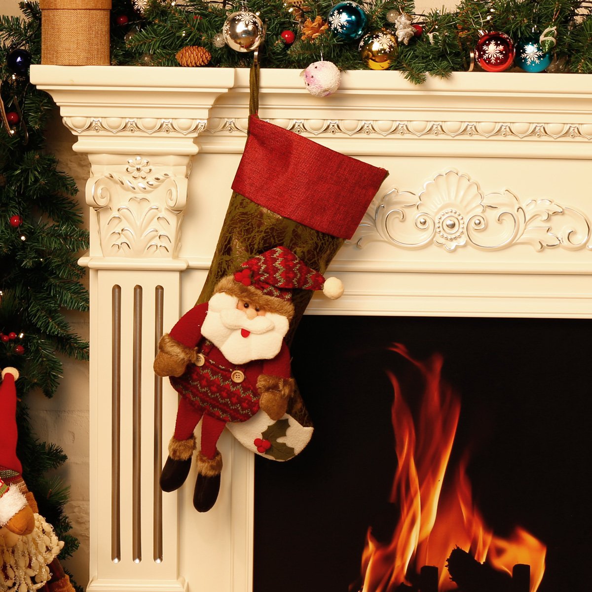 Christmas Stocking Sock, TORUBIA Tree hanging sock Christmas Larger Sock Candy bags With Lovely Santa Reindeer Snowman Decoration 8.6×21.2 Inch Perfect for Christmas stocking (Santa Claus)