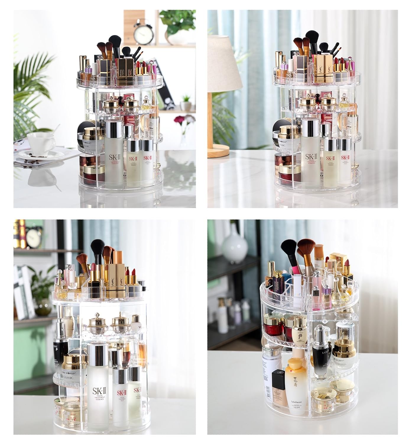 Rotating Makeup Organizer, Boxalls 360 Degree Crystal Adjustable Jewelry Cosmetic Perfumes Display Stand Box, 380 x 260 MM 8 Layers Great Capacity Make Up Storage For Dresser, Bedroom, Bathroom: Beauty