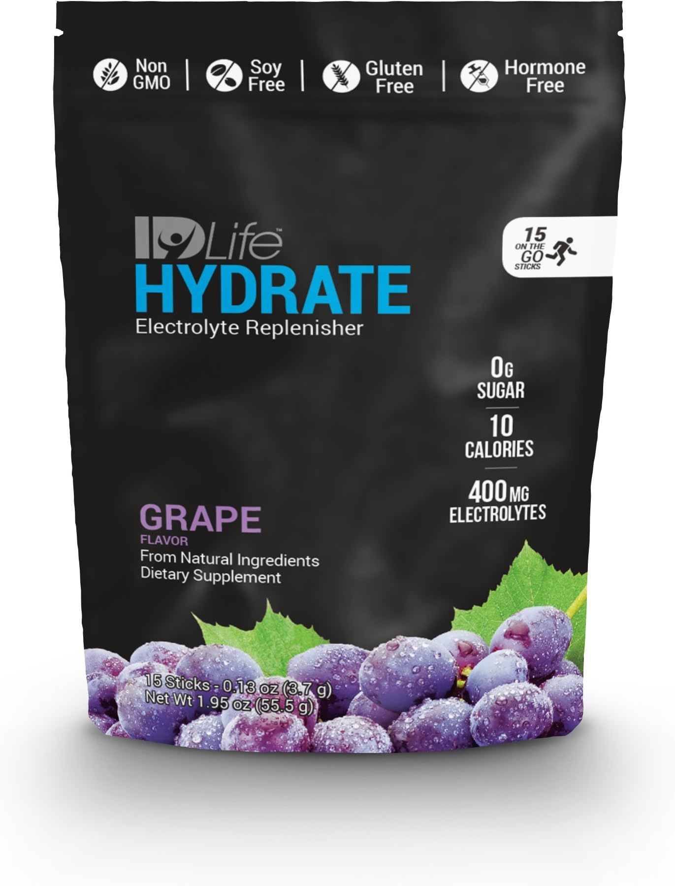 IDLife Hydrate Natural Sports Drink Mix Refreshing Grape - 15 Sticks (.13 oz each)