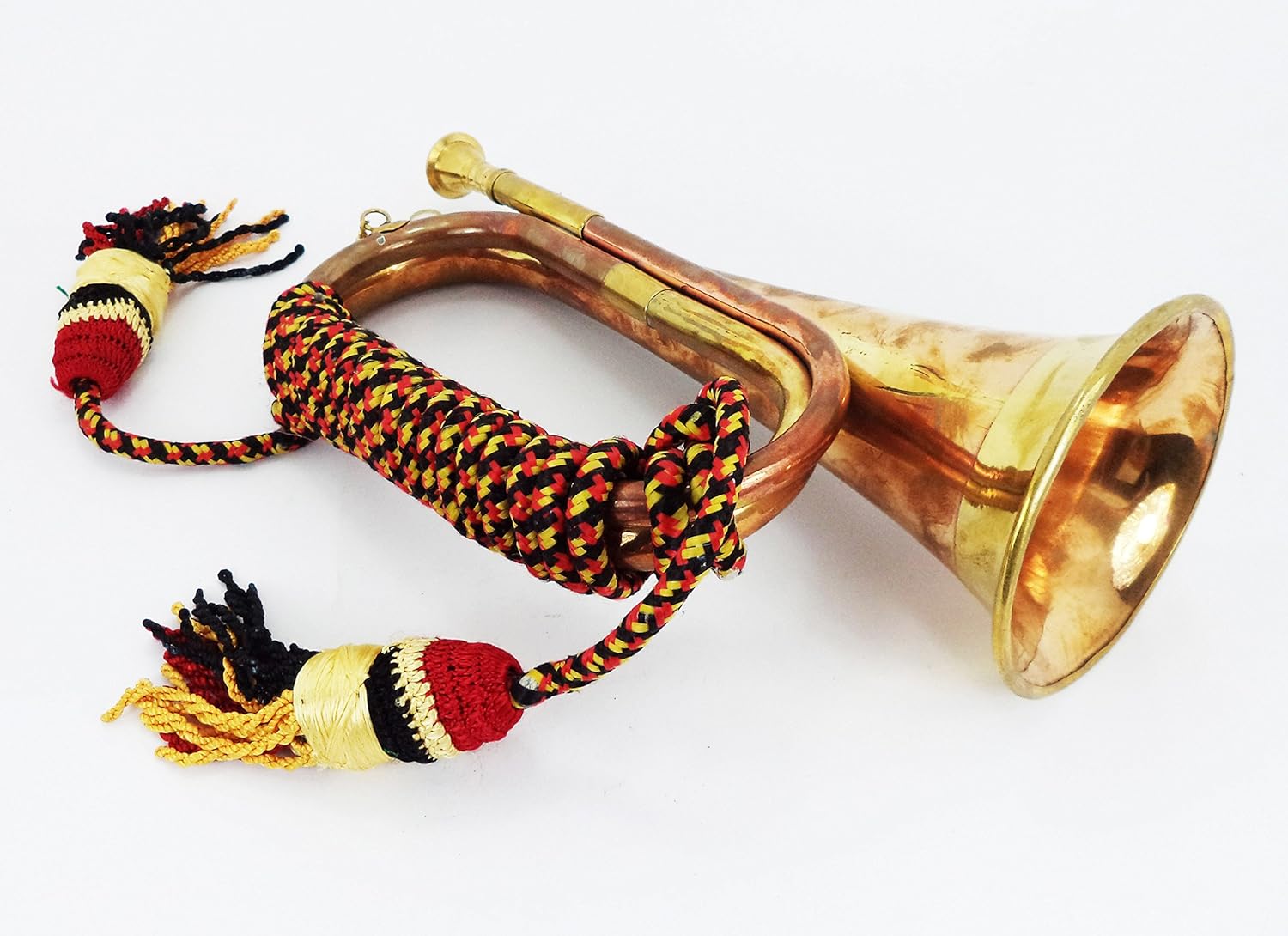 Boy Scout Brass and Copper Blowing Bugle Attack War Command Signal Horn 10.6" Inch with Beautiful Colourful Rope Binding: Musical Instruments