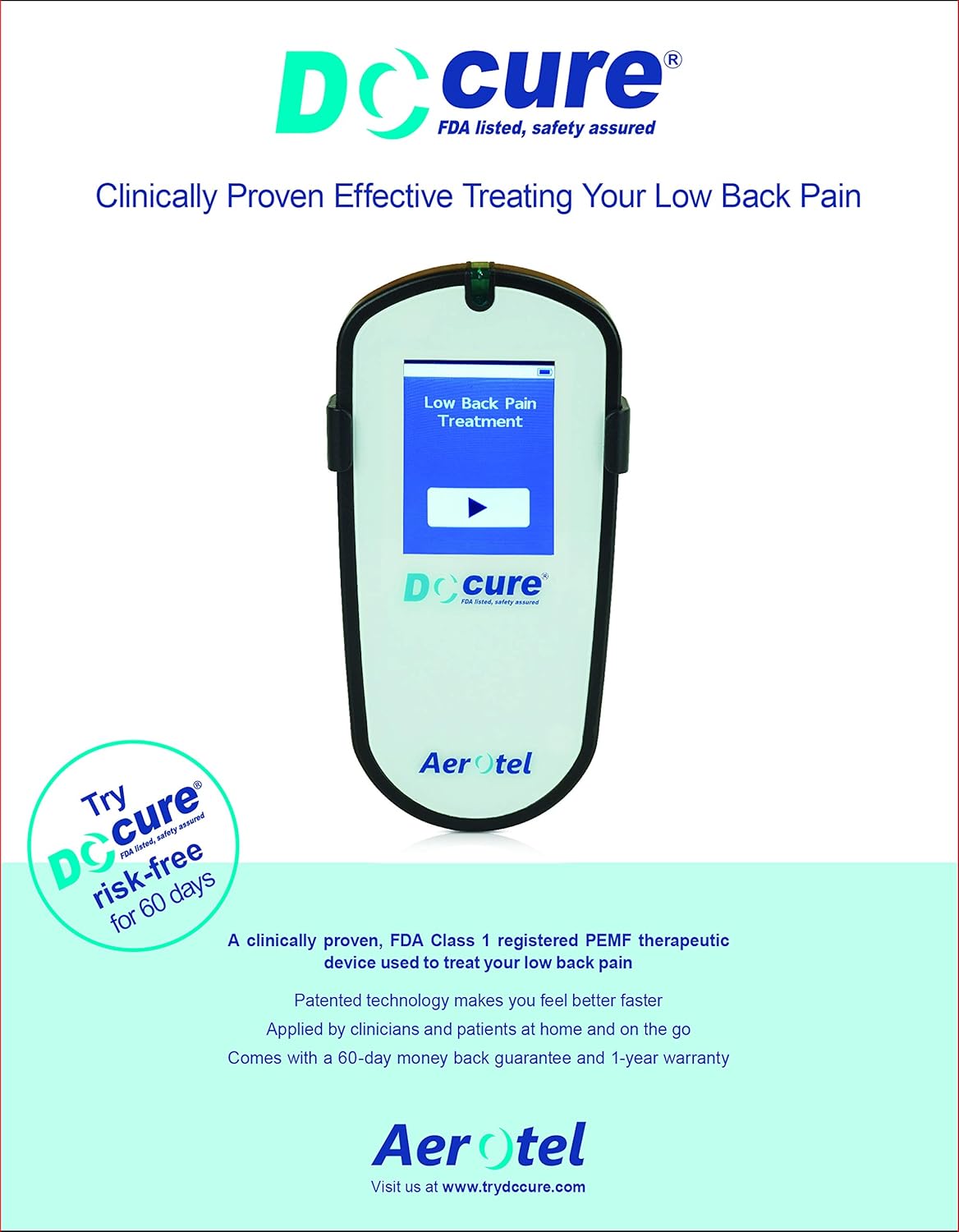 DCcure – Portable ElectroMagnetic Field Therapeutic Device Clinically Proven to Relieve Acute and Chronic Low Back Pain.: Health & Personal Care