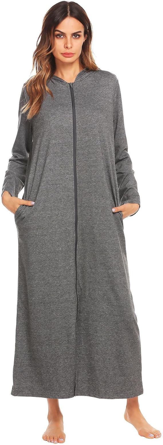 Damen Morgenmantel Flanell - Kuscheliger Bademantel Mit Reißverschluss Für Winter