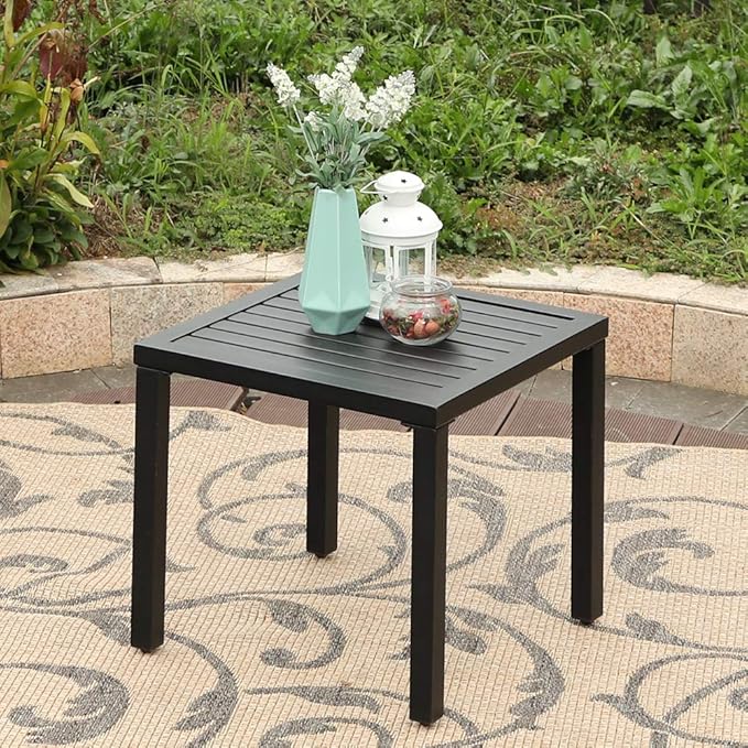 Amazon Com Phi Villa Indoor Outdoor Small Metal Square Side End Table Patio Coffee Bistro Table Black Kitchen Dining