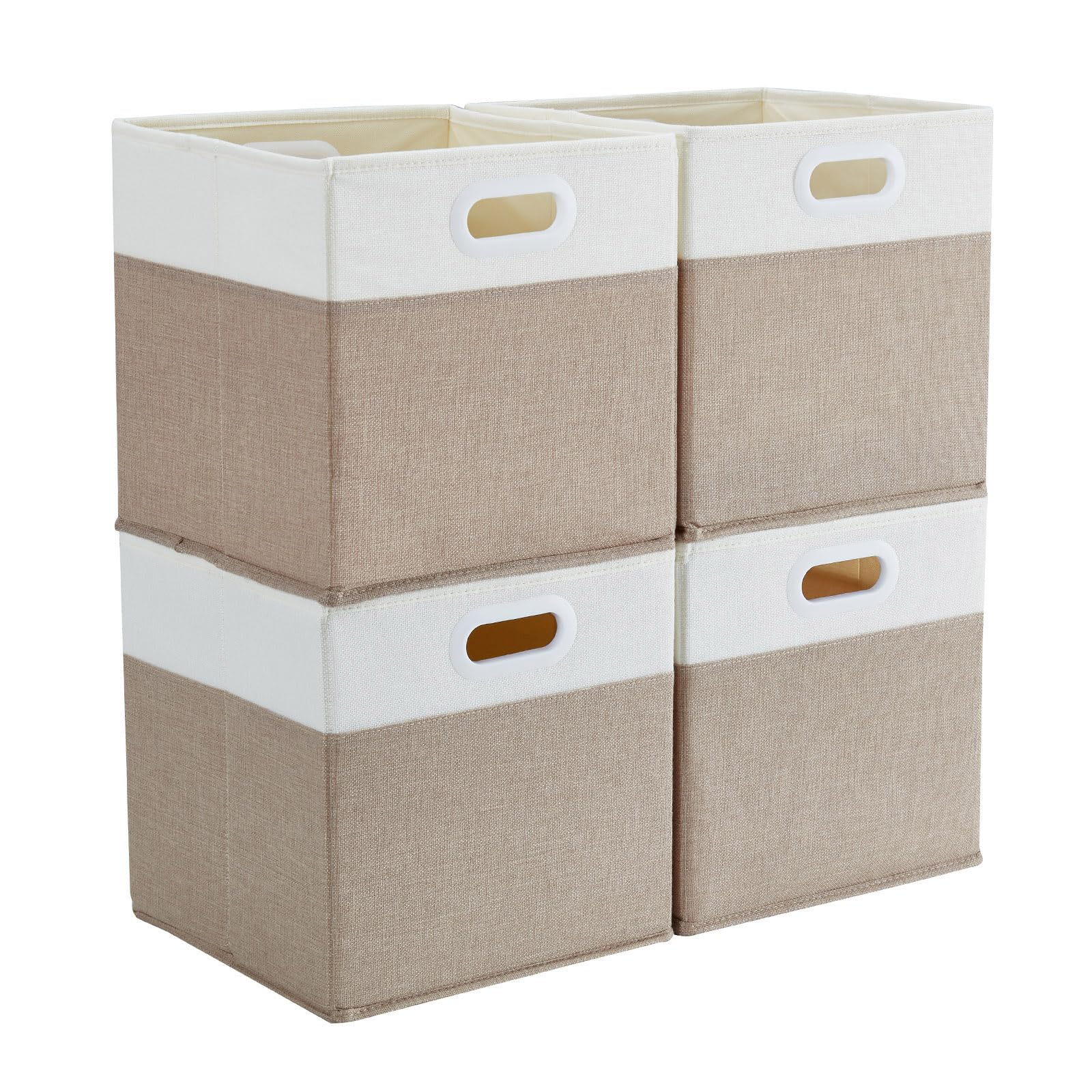 Mangata Cube Storage Boxes 25x25x25 cm, Fabric Storage Cube Baskets for Clothes Bins, Baskets, Chests,Toys (Lihgt Khaki/Cream White, 4Pcs)