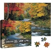 Larkipuzz Beautiful Forest Landscape Puzzles for Adults 1000 Pieces, Aesthetic Autumn River Plant Jigsaw Puzzle, Impossible Nature Art Puzzles