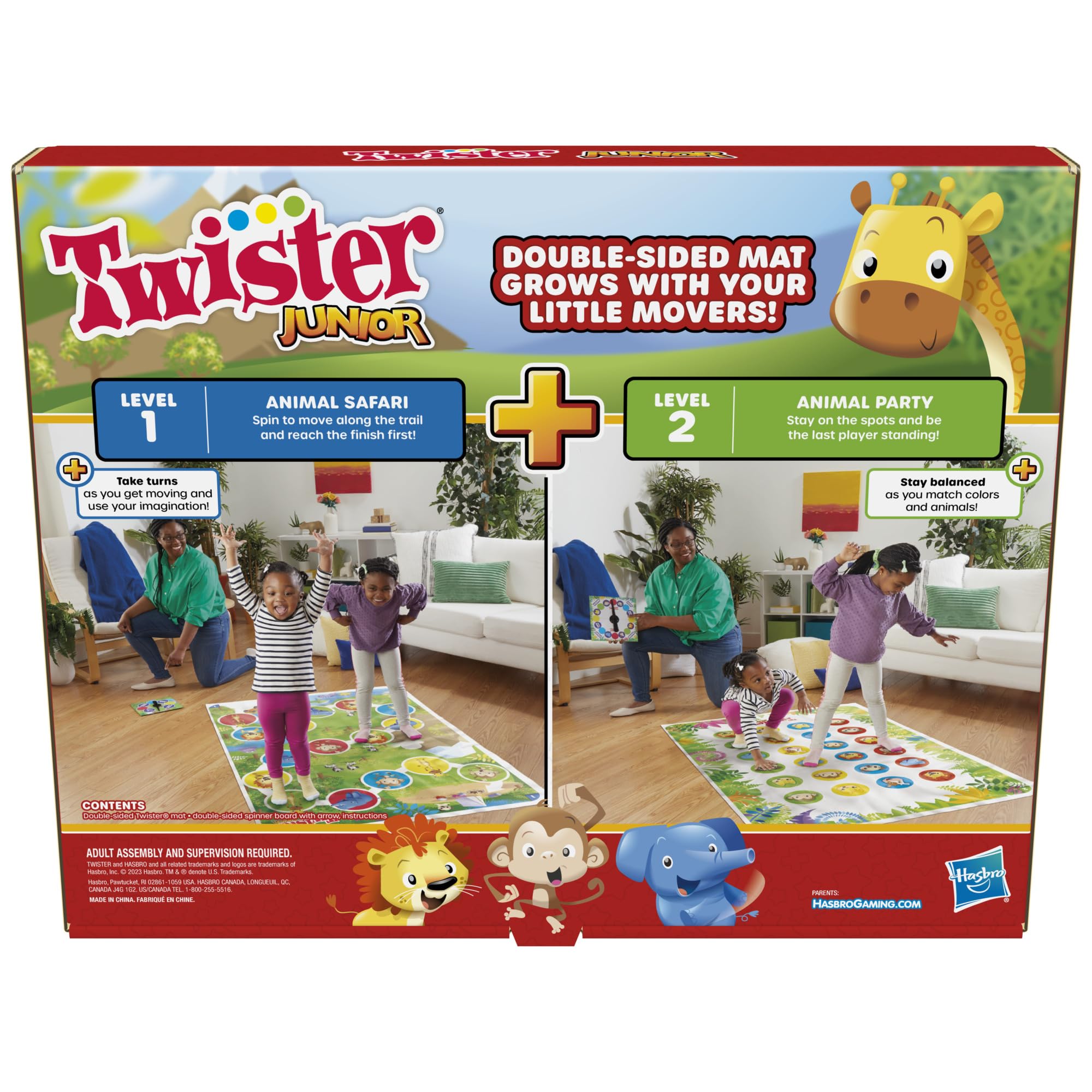 Hasbro Gaming Twister Junior Game, Animal Adventure 2-Sided Mat, 2 Games in 1, Party Game for Kids Ages 3 and Up and 2-4 Players (Amazon Exclusive)