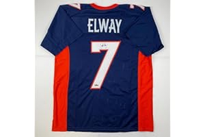 HOFSM.COM HALL OF FAME SPORTS MEMORABILIA Facsimile Autographed John Elway Denver Blue Reprint Laser Auto Football Jersey Size Men's XL
