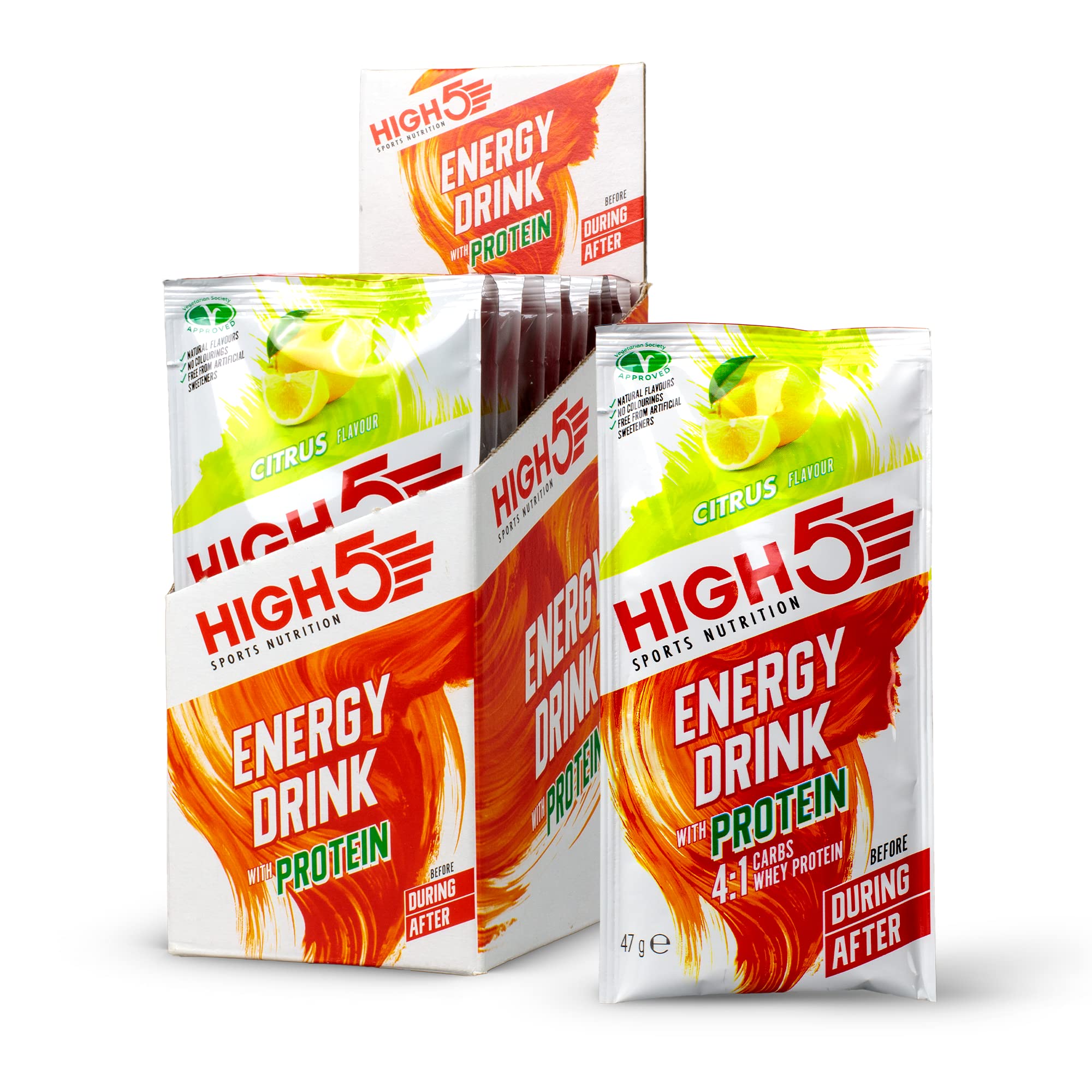 HIGH5 Energy Drink With Protein Blend of Carbohydrates Protein & Electrolytes (Citrus, 12 x 47g)