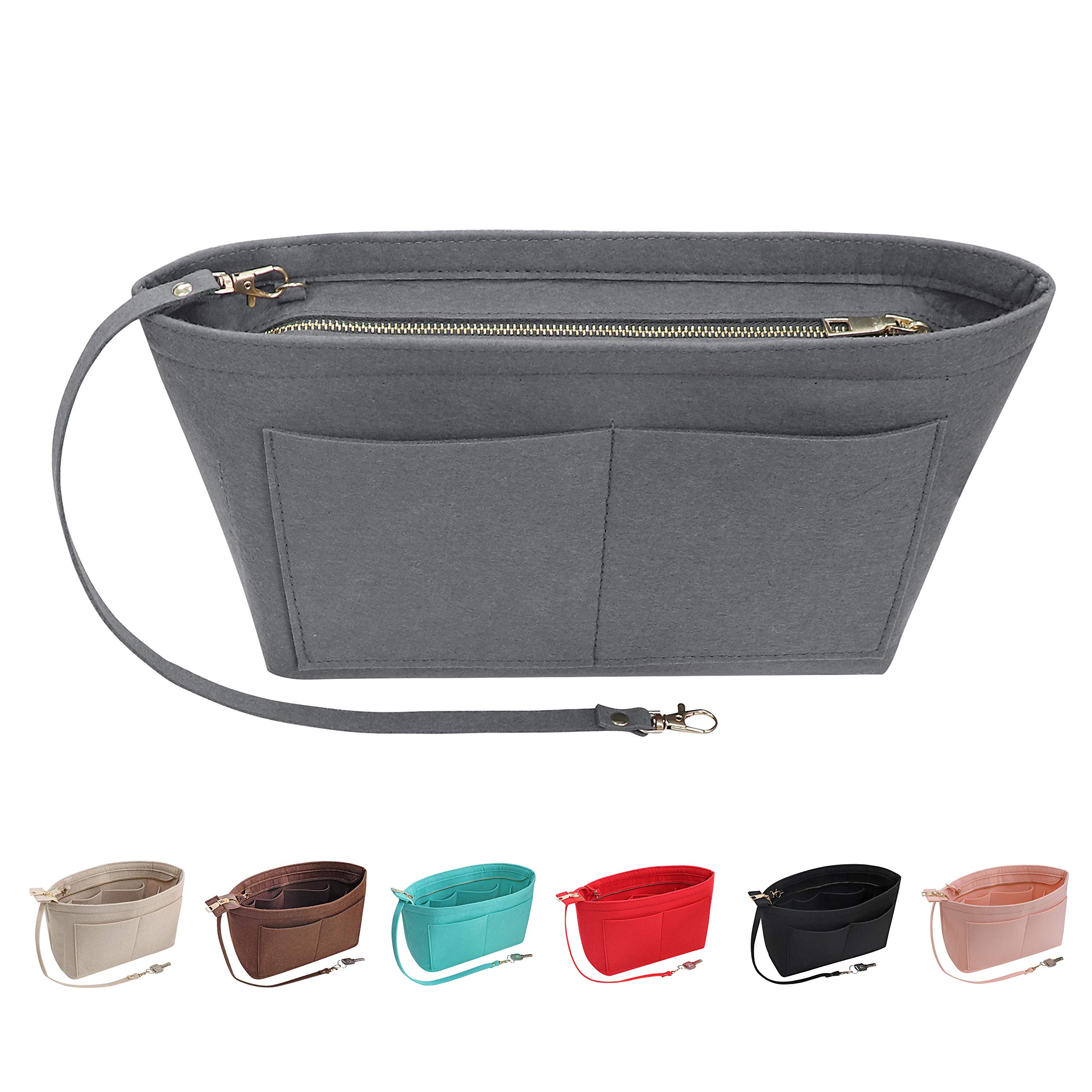 Soyizom Felt Handbag Organiser Purse Organiser Felt Insert Bag Organisers Multi Pockets Tote Bag in Bag for Women,Grey-L