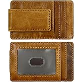 YUHAN PRETTY Front Pocket Wallets for Men with Magnet Money Clip RFID Blocking Leather Minimalist Slim Wallet Credit Card Holder (Small Brown)