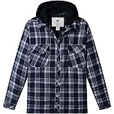 WenVen Men's Thicken Plaid Flannel Quilted Shirts Jacket with Removable Hood