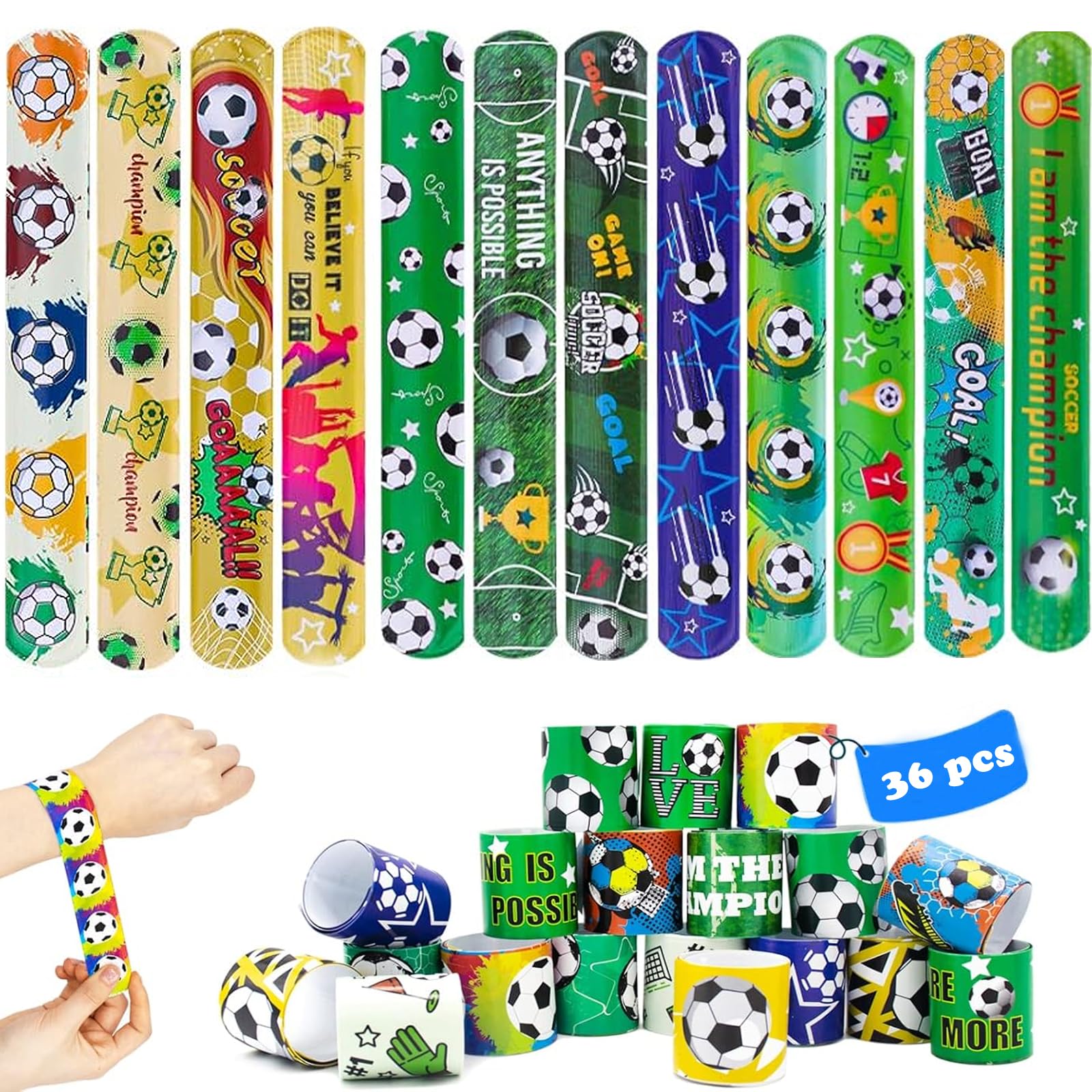 Photo 1 of NovaHance 36 PCS Soccer Slap Bracelets Blank Snap Bracelets Slap Bands Wristbands Snap Bracelets for Birthday Halloween Thanksgiving Christmas Party