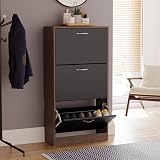 Vida Designs Walnut & Black Shoe Cabinet with 3 Pull-Down Drawers view 2
