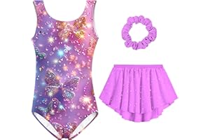 ACOCOPY Girls Gymnastics Leotards Sparkly 3 Piece Dance Unitards Bodysuits 4-11Y