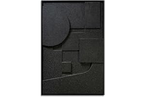 Slyart Black Textured Wall Art, Handmade Contemporary Art 3D Abstract Relief Painting, Framed Thick Texture Vertical Wall Art 24x36 Inch