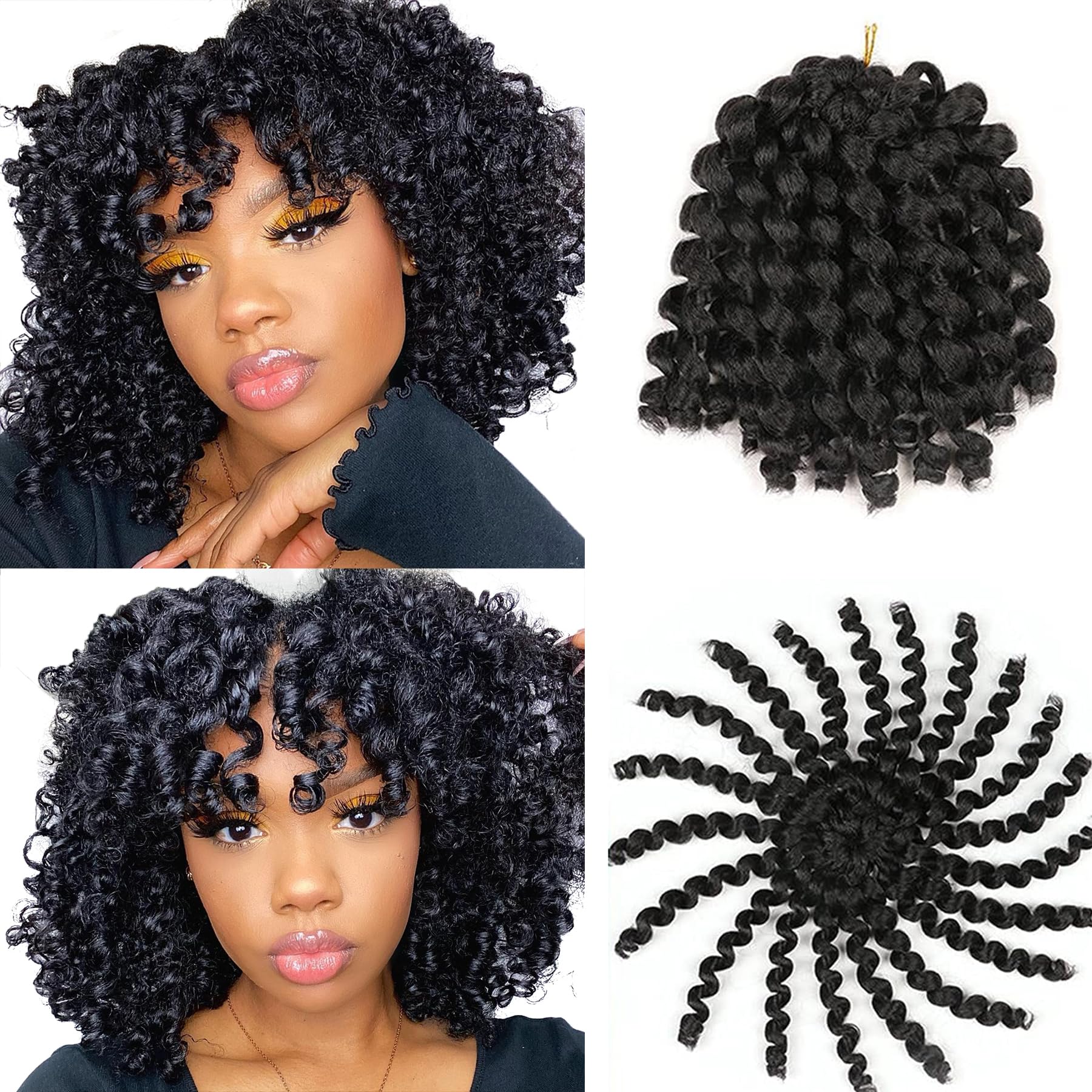 Xtrend 8 Inch 3 Packs Jumpy Wand Curl Braids Hair 20 Strands/pack 75g Synthetic jamaican bounce Crochet Braids Hair Extensions for Black Women (8Inch,1B#) โ image 1