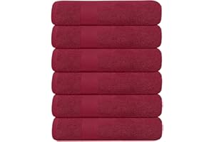 KAHAF COLLECTION Pack of 6 Bath Towels 27 x 54 Inches, 100% Cotton, Larger & Lighter Weight, Quicker to Dry, Super Soft and Absorbent, Perfect for Bathroom (Burgundy, Pack of 6 (27''x54''))