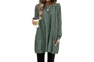 OFEEFAN Long Sleeve Shirts for Women Long Sweaters with Pockets Tunic Tops Loose Fit