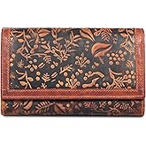 VALENCHI Women's Leather Wallet - RFID Blocking Wallet - Ladies Clutch Hand Purse With Card Holder Slots (Cognac Vintage LW06)