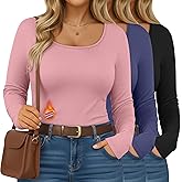 Ficerd 3 Pack Women's Plus Size Thermal Shirts Fleece Lined Scoop Neck Long Sleeve Tops Fitted Winter Base Layer Underwear