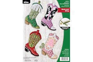 Bucilla Felt Applique 4 Piece Ornament Making Kit, Boots and Bling, Perfect for DIY Arts and Crafts